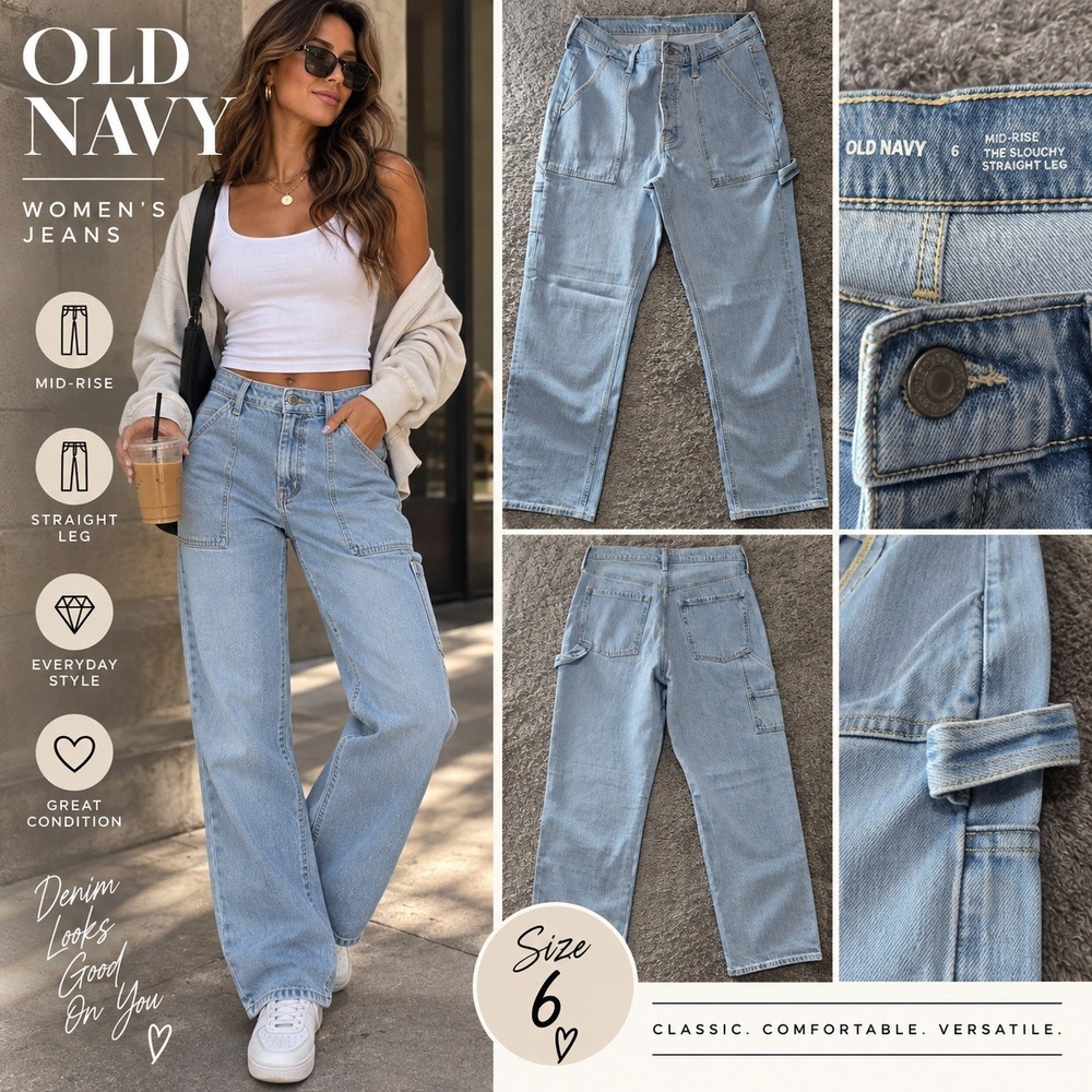 Old Navy Mid-Rise Boyfriend Jeans Light Wash Distressed Raw Hem Size 6